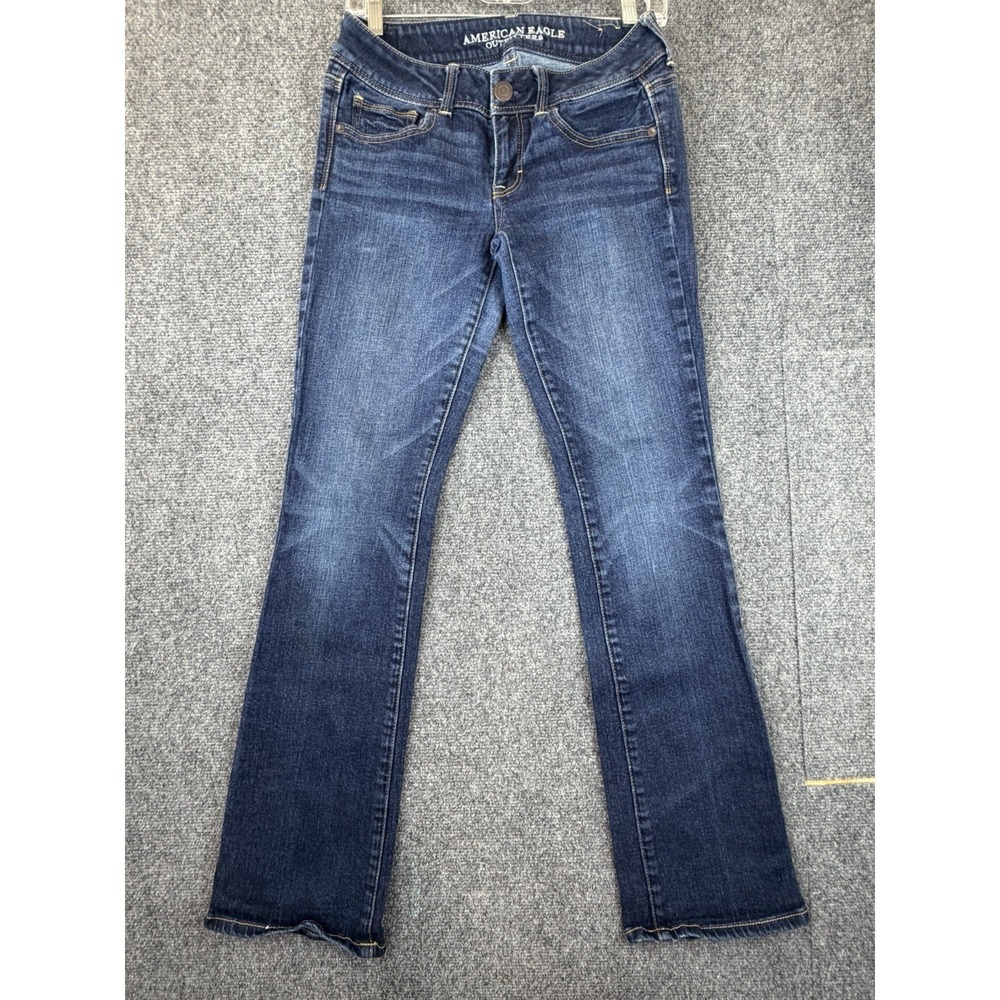 Y2K American Eagle Kick Boot Stretch Jeans Blue Dark Wash Women Size 4